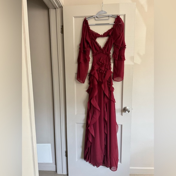 ASOS Burgundy Backless Ruffle Dress - Picture 3 of 8